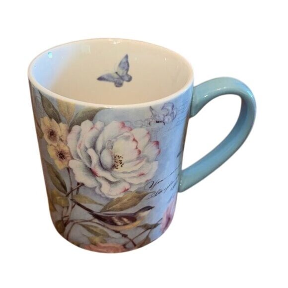 Floral & Butterfly Ceramic Mug By Lang With Artwork By Susan Winget Cottage Bird - Picture 1 of 6